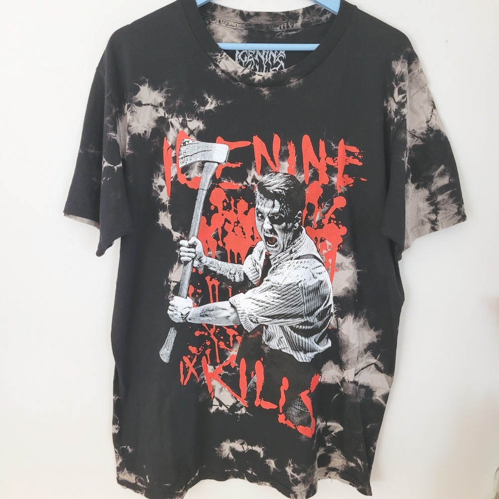Ice Nine Kills T-Shirt Mens Large Black Tie Dye Trinity of Terror Tour 2022 Axe